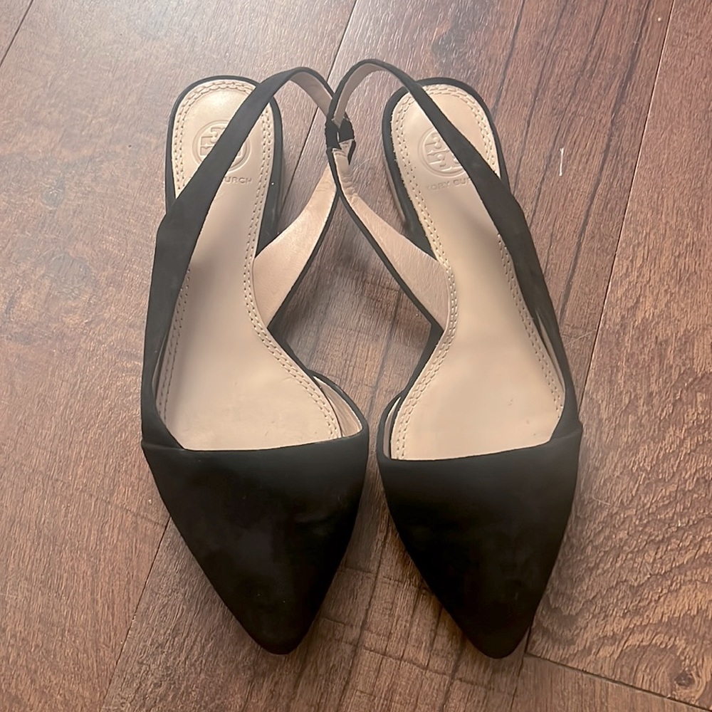 Tory Burch Black Pointed Slingback Flats